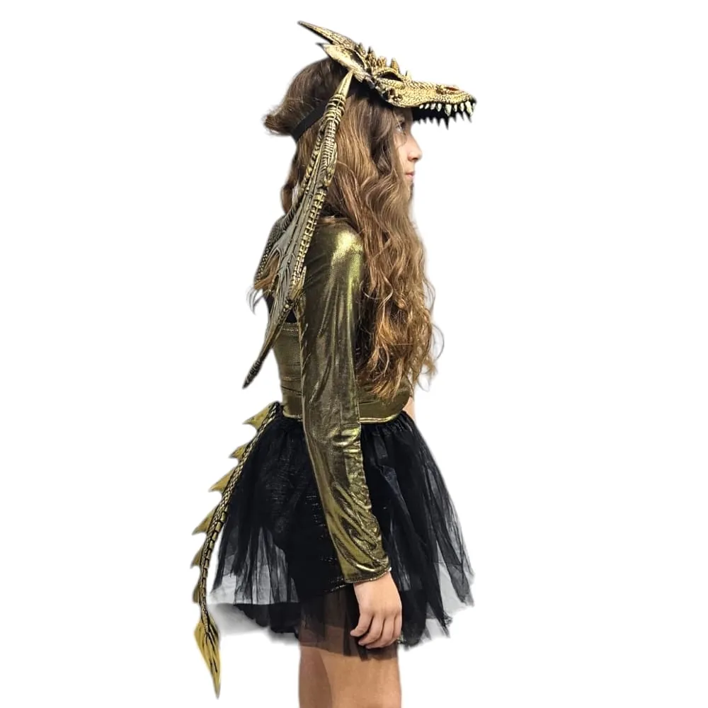 תחפושת דרקונית זהב-שחור: מידה XS-S תמונה 9