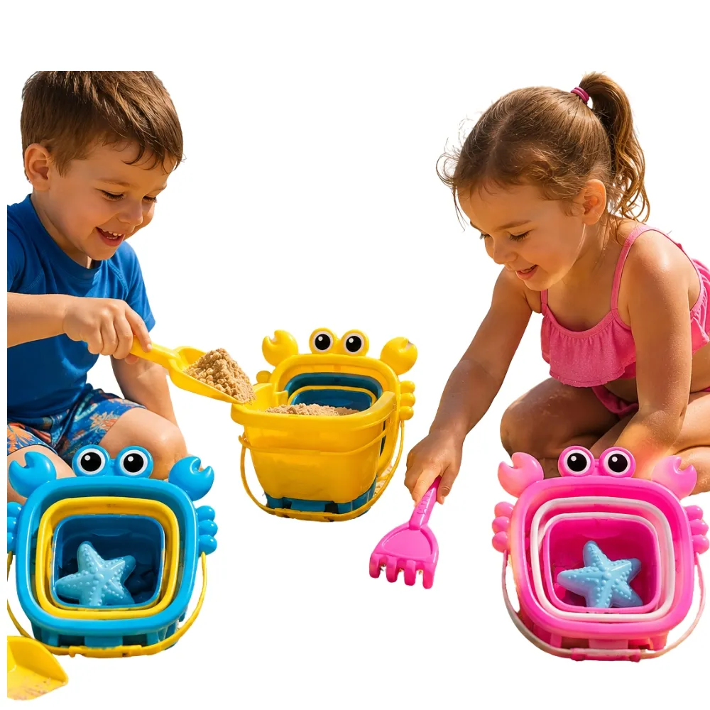סט דלי ים מתקפל 4 חלקים לילדים לשימוש בחוף הים ובבריכה