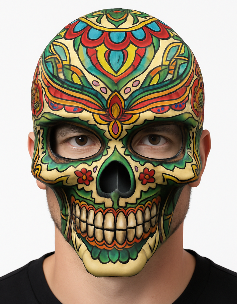 מסכת גולגולת מקסיקנית מסכה עם עיטורים מקסיקנים מיוחדים