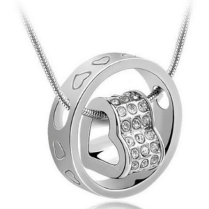 שרשרת לבבות | שרשרת כסף תליון לבבות בתוך טבעת Circle of Love