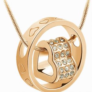 שרשרת לבבות | שרשרת זהב תליון לבבות בתוך טבעת Circle of Love