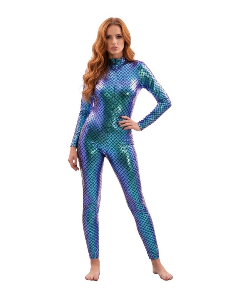 אוברול בת הים הולוגרפי כחול סגול לנשים ונערות 🧜‍♀️ – קשקשים, צמוד וזוהר