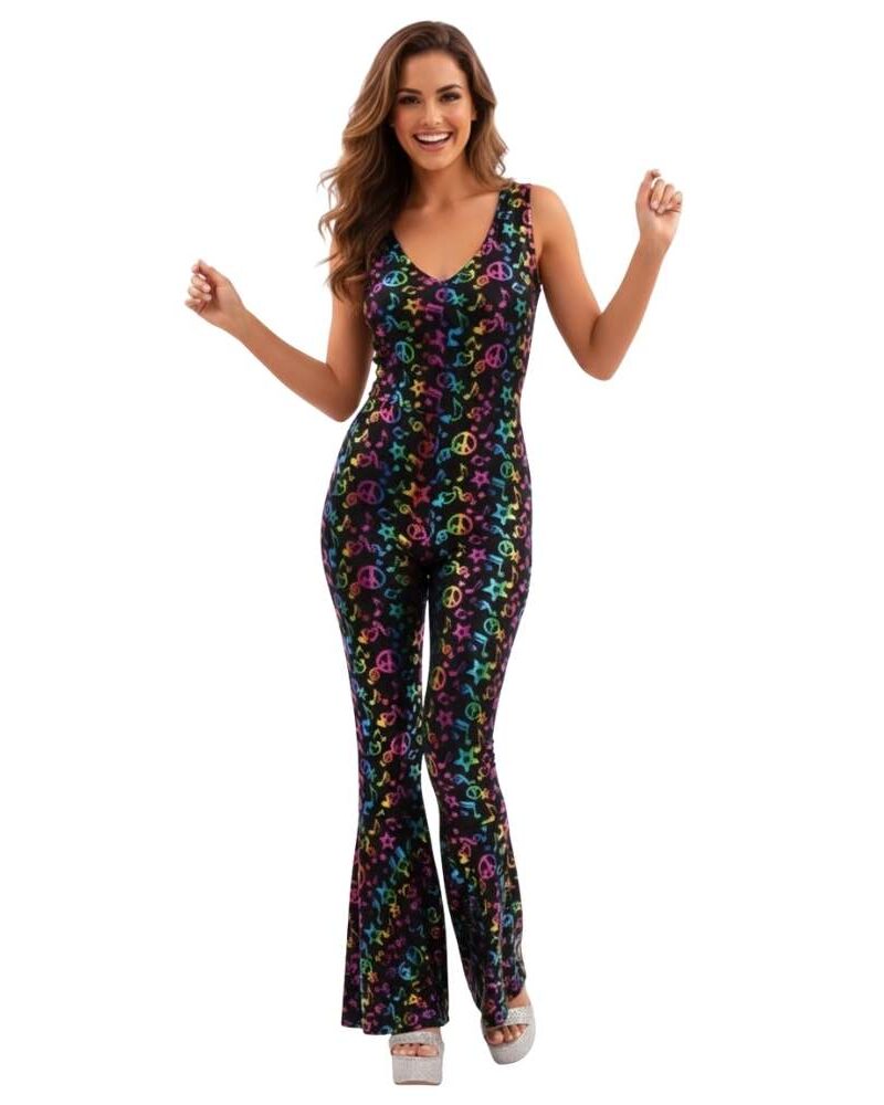 אוברול דיסקו פיס צבעוני לנשים 🌈 – מראה 80s, מטאלי וזוהר