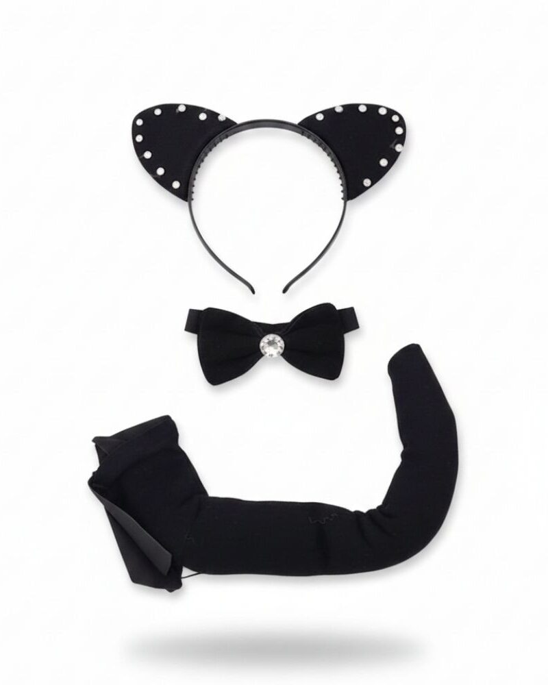 סט חתול שחור מפואר זנב ארוך 🐾✨