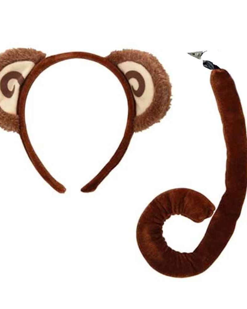 סט תחפושת קוף מפואר 🐒 : קשת אוזניים וזנב ארוך (לילדים ומבוגרים)