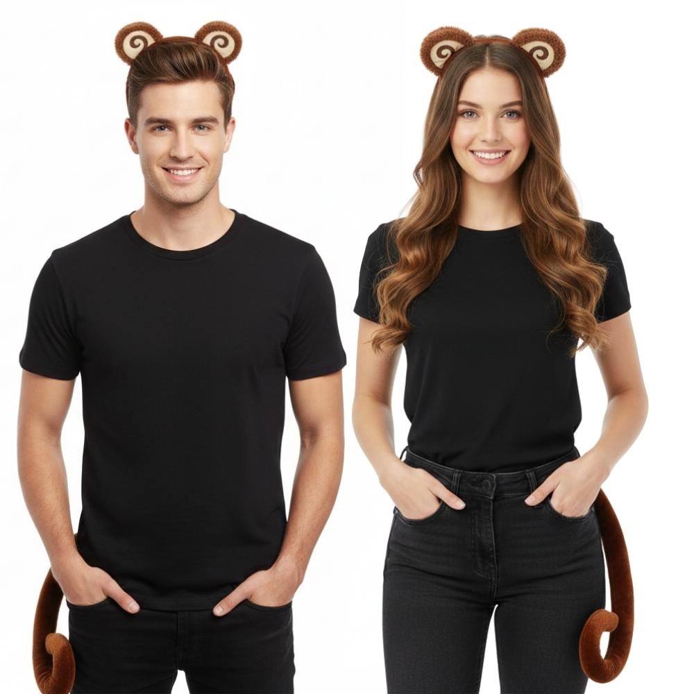 סט תחפושת קוף מפואר 🐒 : קשת אוזניים וזנב ארוך (לילדים ומבוגרים)