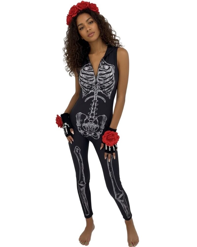 תחפושת שלד סקסית לנשים 💀 : אוברול ליל כל הקדושים, נוח ומחמיא