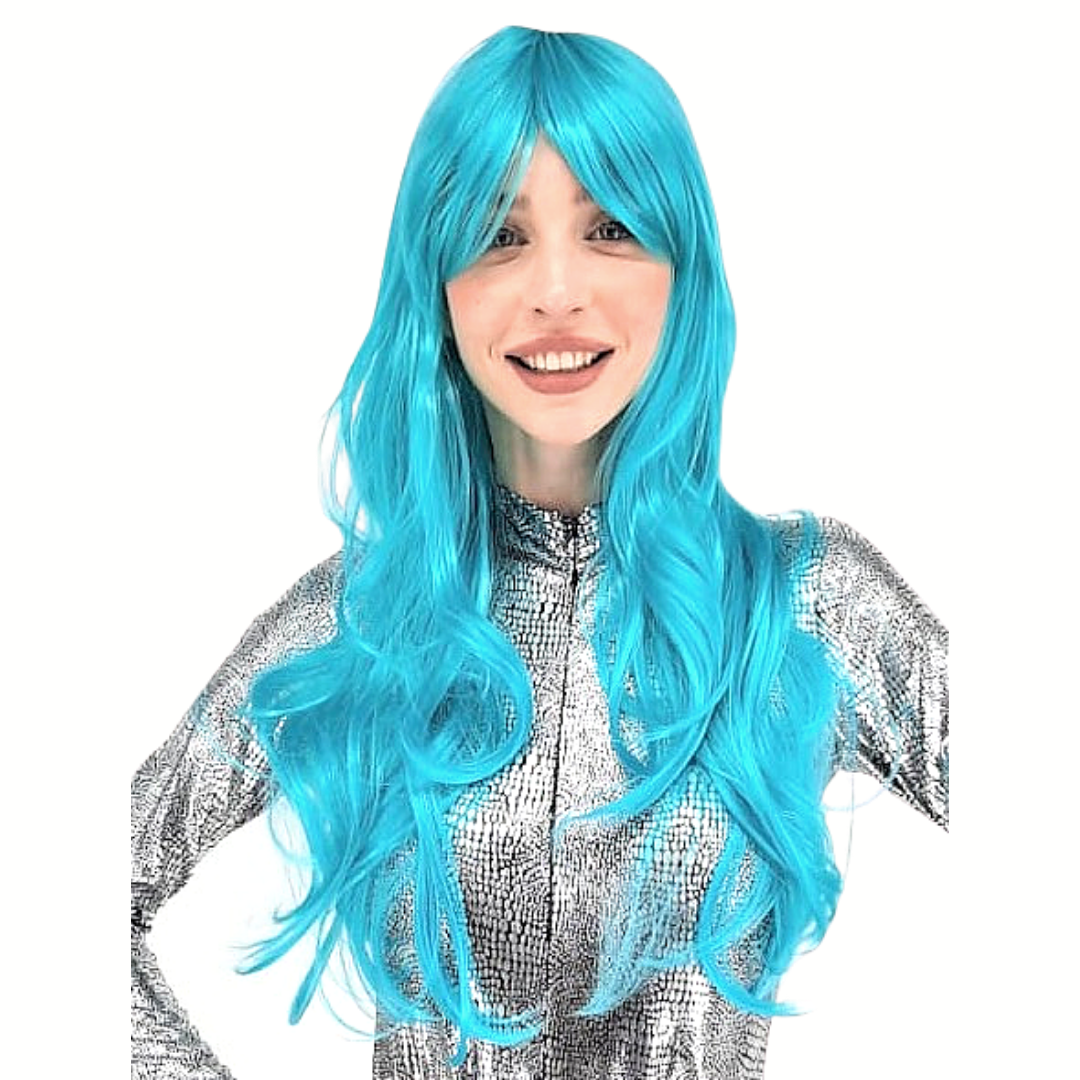 פאה ארוכה שיער גלי כחול טורקיז איכותית