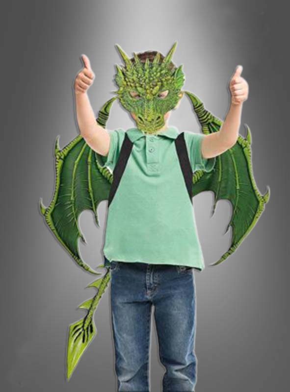 סט דרקון לילדים : תחפושת דרקון מסכה כנפיים