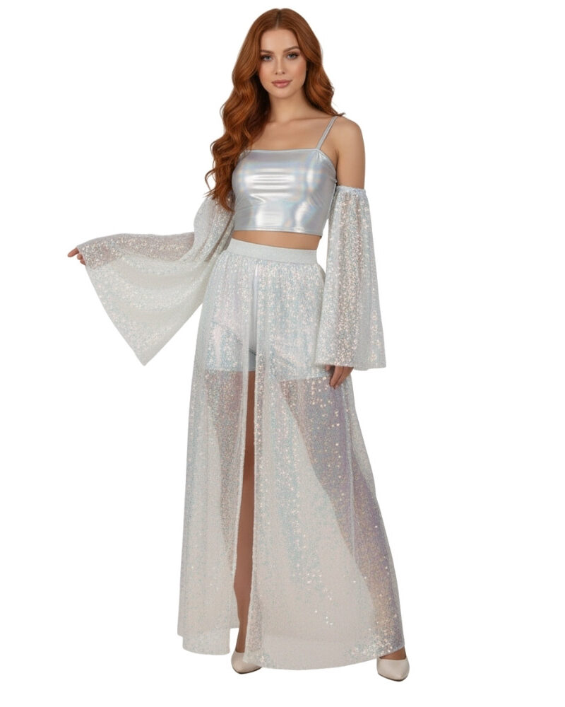 טול ארוך פייטים מנצנצים : עם חגורה כסופה ✨