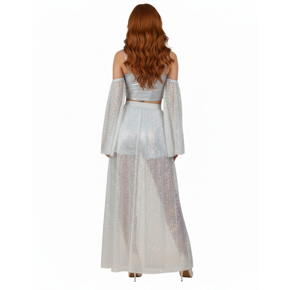 טול ארוך פייטים מנצנצים : עם חגורה כסופה ✨