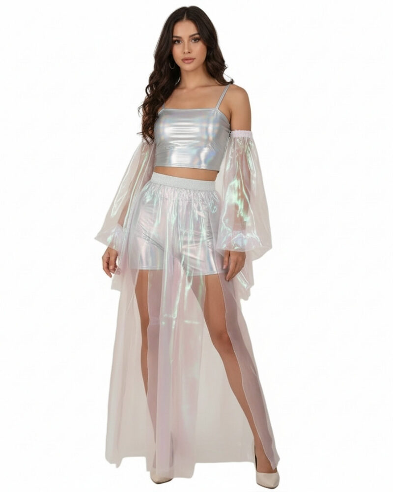 טול ארוך שקוף משולב חגורה סילבר ✨