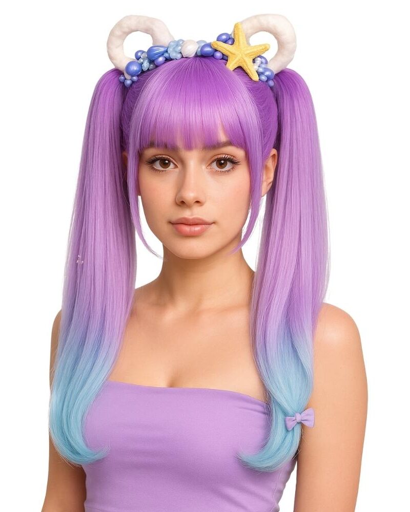 פאה בסגנון מנגה סגול תכלת פרימיום