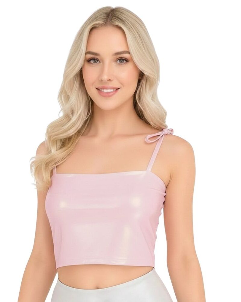 טופ קשירה מבריק - ורוד-נצנצים