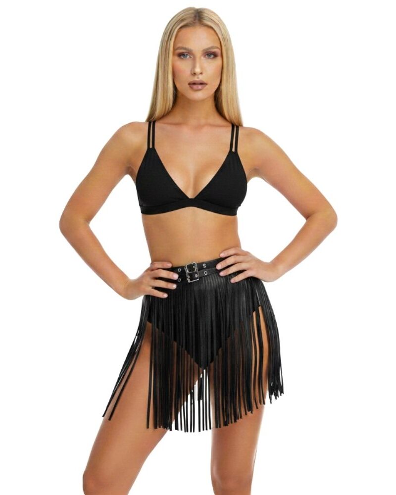 חגורת מותן פרנזים דמוי עור : שחור / לבן