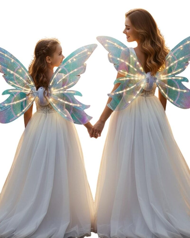 אמא ובת עם הכנפיים על הגב