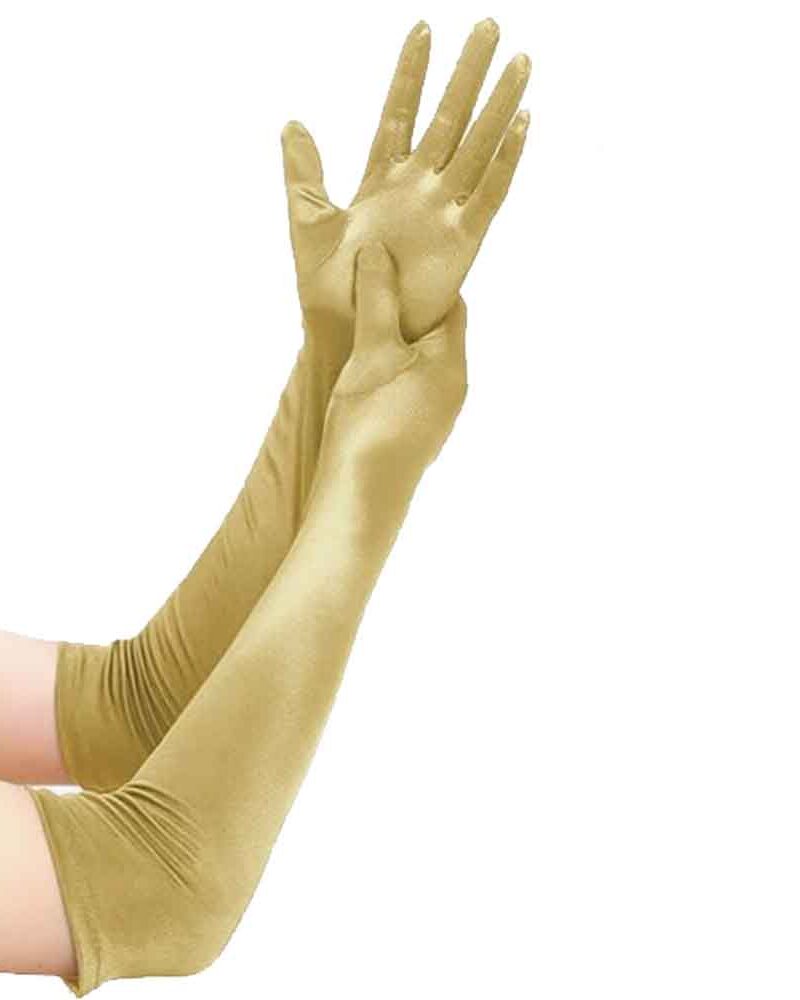 כפפות סאטן מבריקות ארוכות - זהב