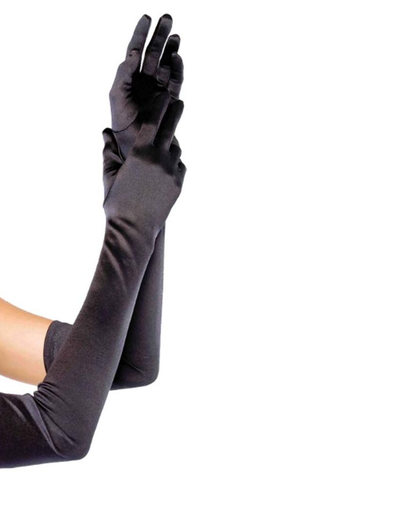 כפפות סאטן מבריקות ארוכות - שחור