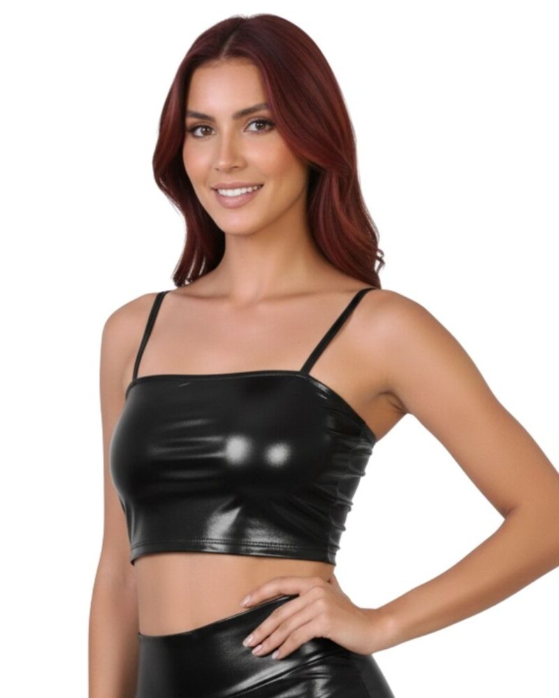 טופ קשירה מבריק - שחור