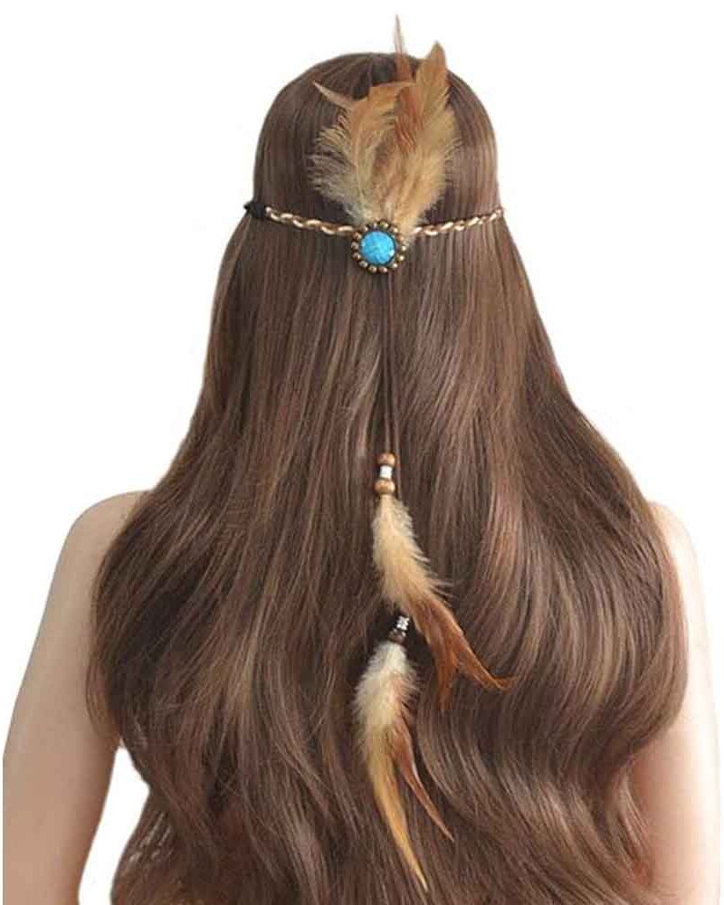 סרט ראש אינדיאנית נוצות עם אבן כחולה