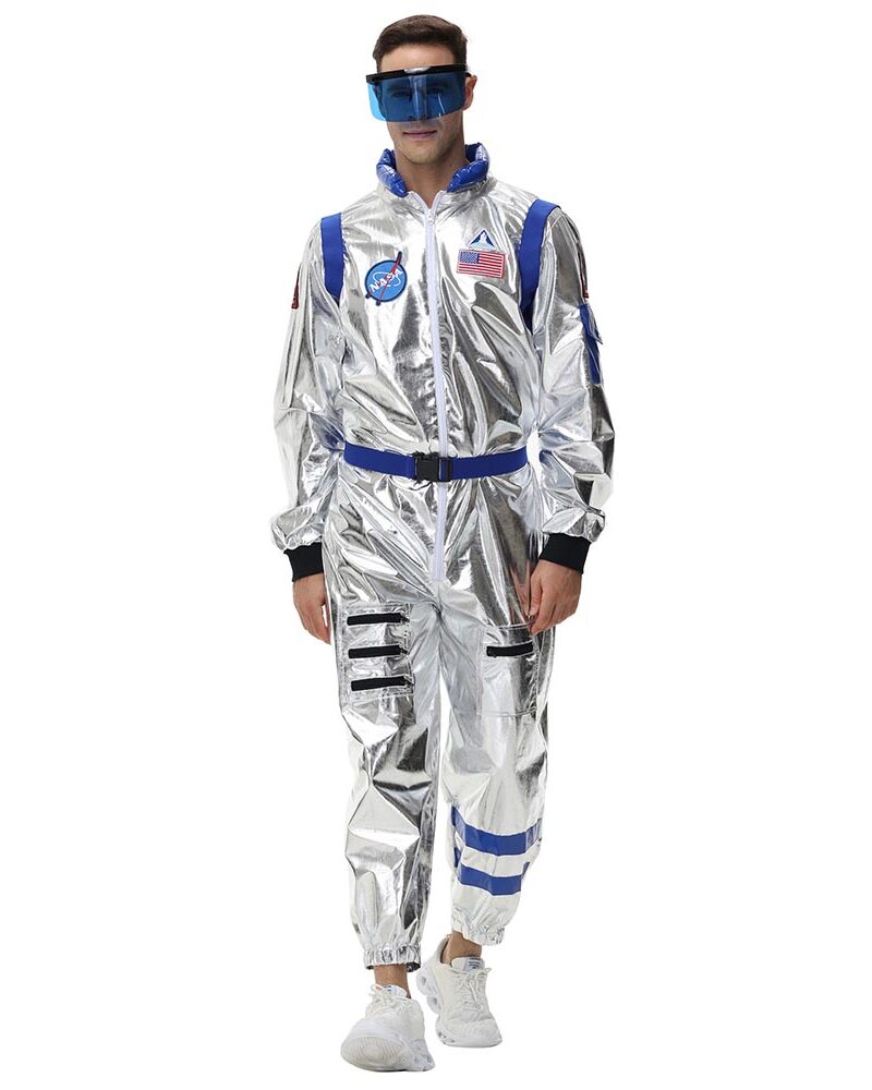 תחפושת אסטרונאוט כסופה עם עיטורי כחול – דגם 2025