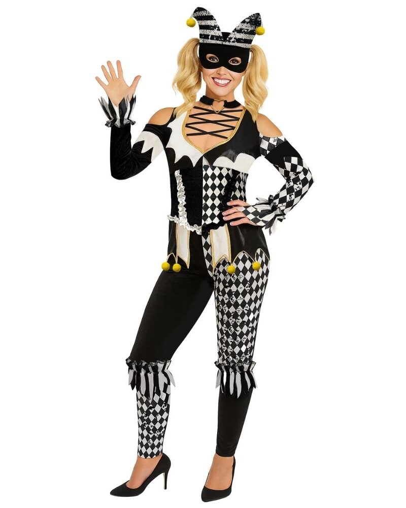 תחפושת הארלקין מותק לנשים : דגם STD | כולל אוברול ומסכה 🎭🖤