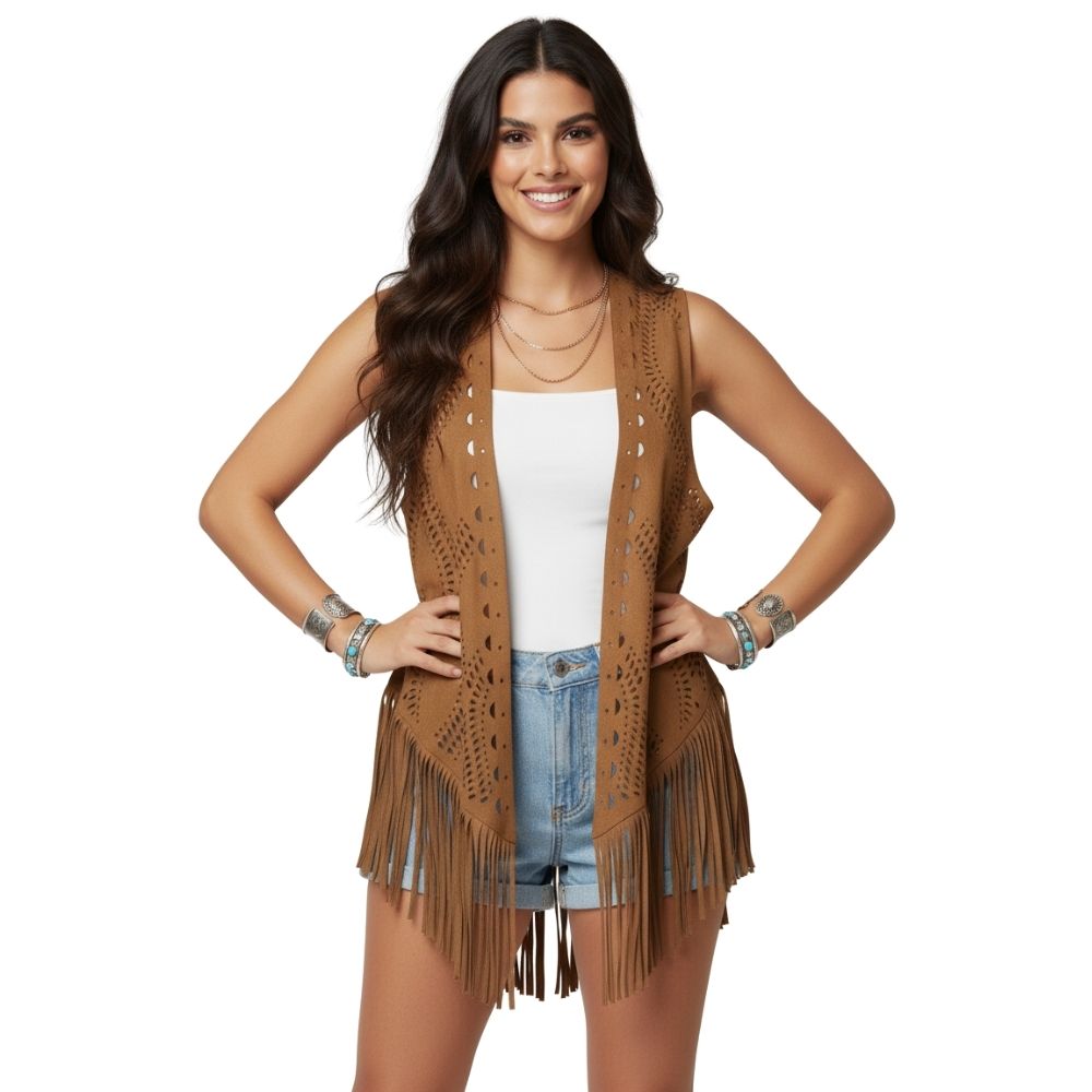 וסט אופנתי ארוך עם פרנזים