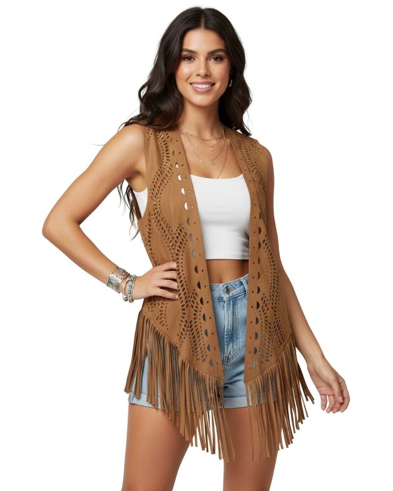 וסט אופנתי ארוך עם פרנזים