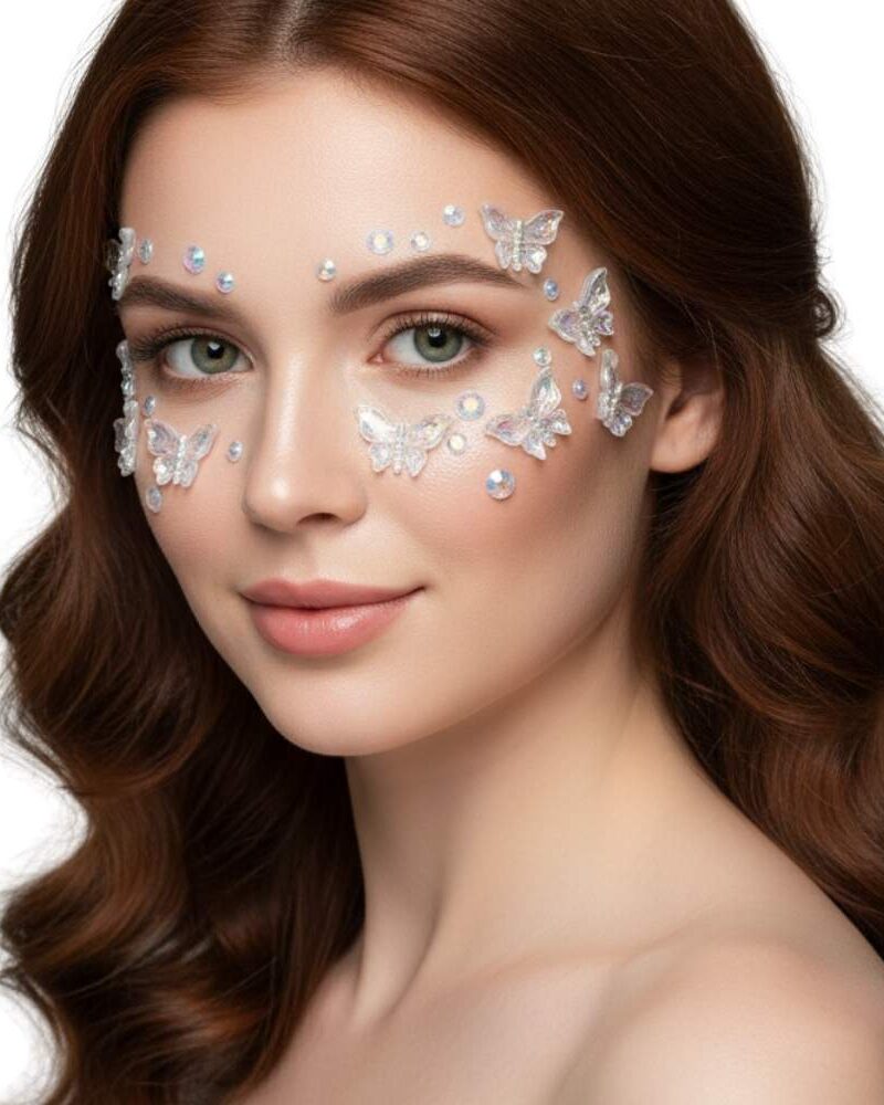 מדבקות פרפרים שקופות מנצנצות לפנים ולגוף