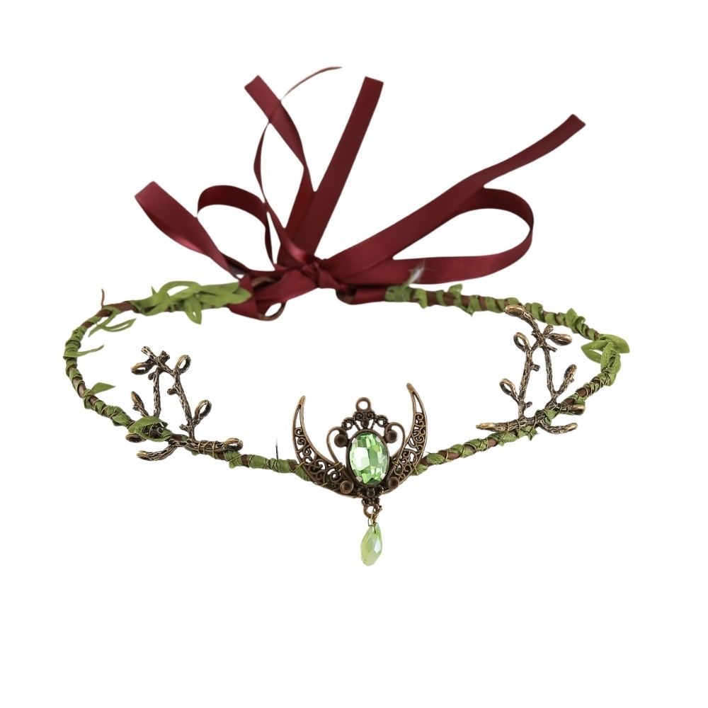 נזר קסום חצי ירח עם אבן ירוקה