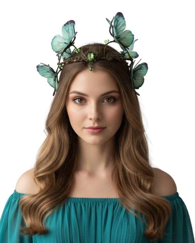 נזר קסום כנפיים ופרפרים ירוקים