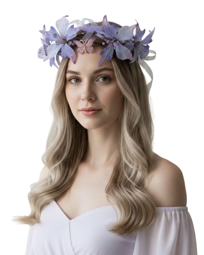 נזר קסום עלים ופרפרים סגולים