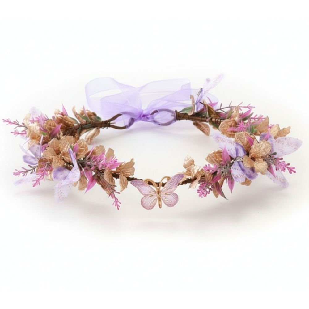 נזר קסום עלים ופרפרים ורודים