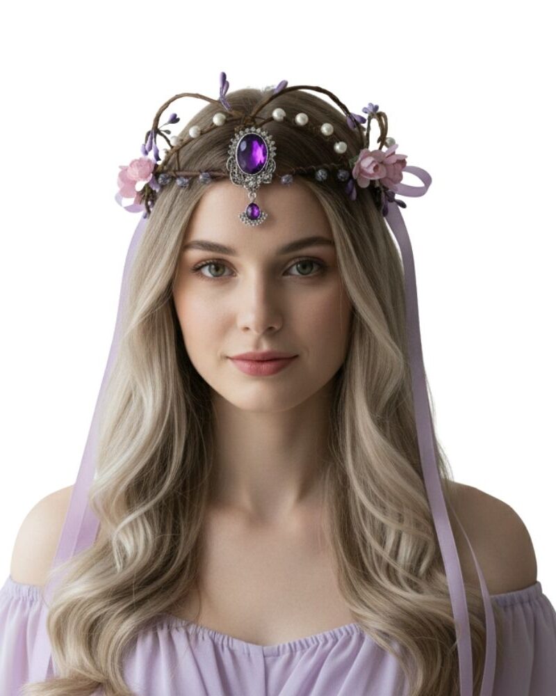 נזר קסום בעיצוב מלכות לילך עם תליון אבן סגולה