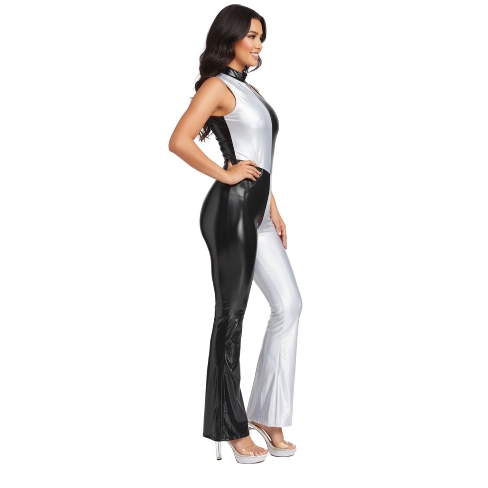 אוברול מטאלי ארוך שחור-לבן – לוק דרמטי מושלם לפורים!  🖤🤍