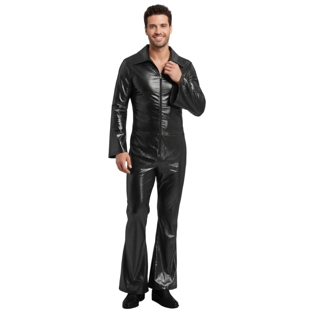 חליפת דיסקו שחורה לגבר – מראה מבריק ובלתי נשכח 🖤✨