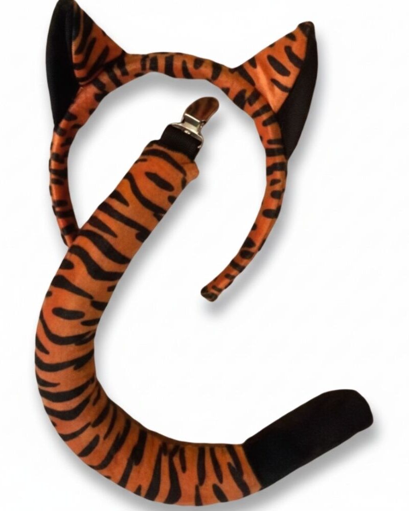 סט תחפושת טיגריס 🐅: קשת אוזניים וזנב ארוך פרוותי (לילדים ומבוגרים)