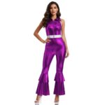 סרבל דיסקו מטאלי סגול לנשים – תחפושת שנות ה-70.