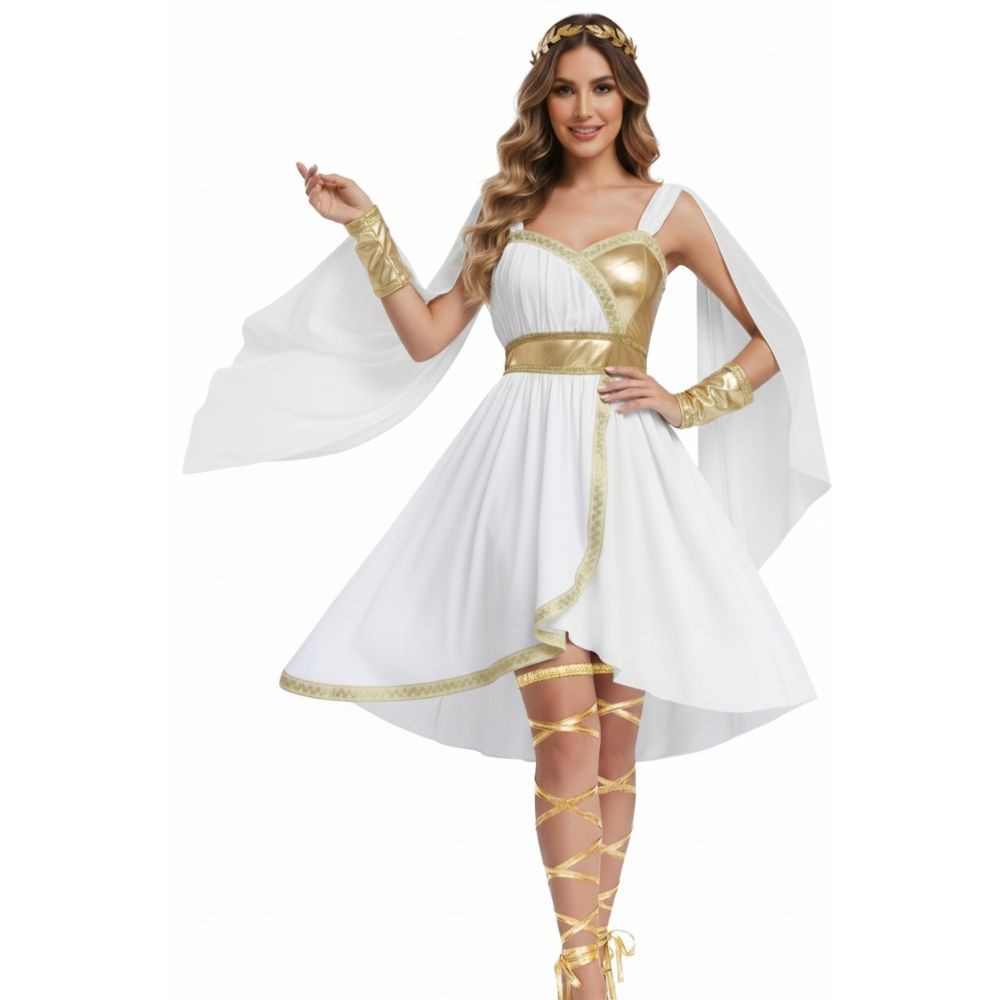 תחפושת אלה יוונית מעוצבת לנשים – לבן זהב 👑