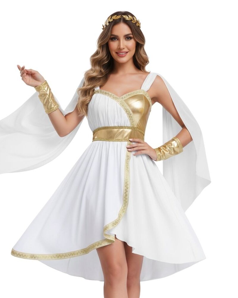 תחפושת אלה יוונית מעוצבת לנשים – לבן זהב 👑