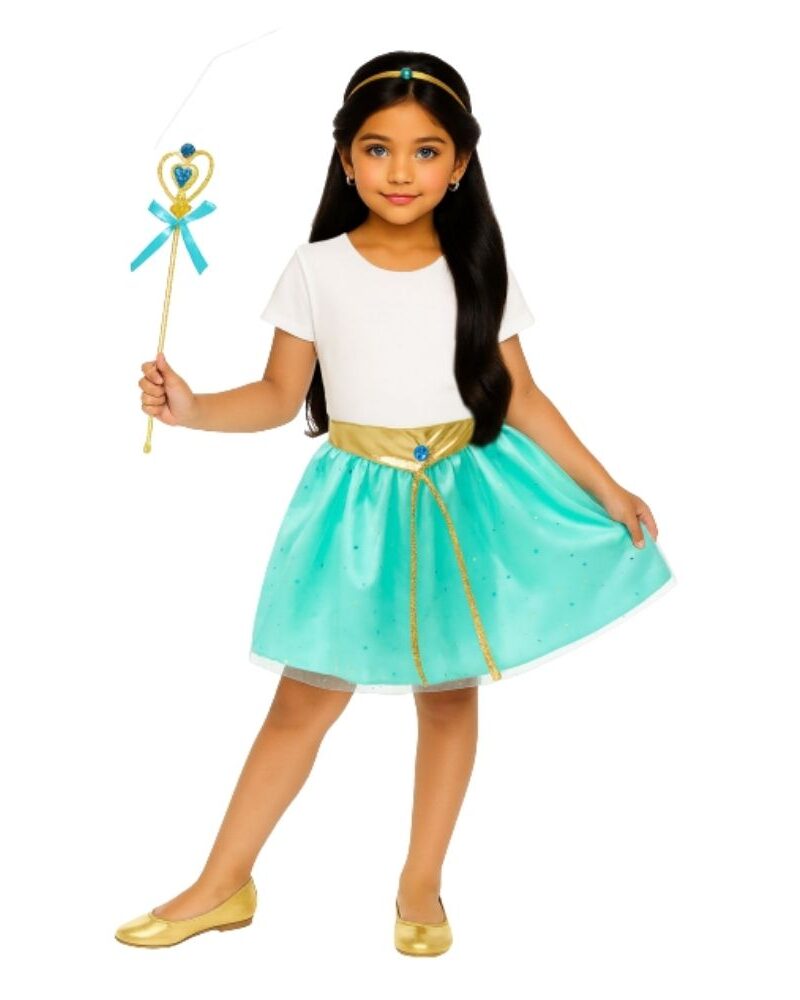 סט נסיכות יסמין לילדות - שמלה, קשת לשיער ושרביט ✨👑