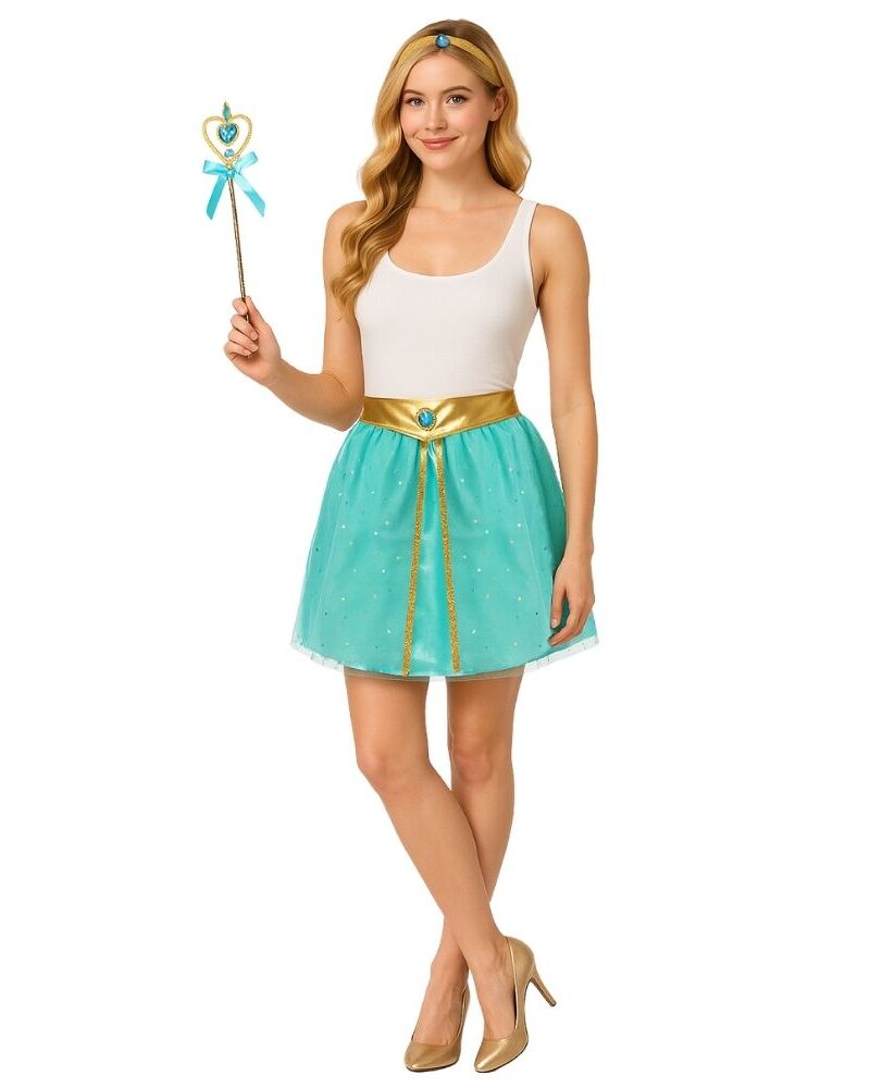 סט נסיכות יסמין לנשים ונערות שמלה קשת לשיער ושרביט ✨👑