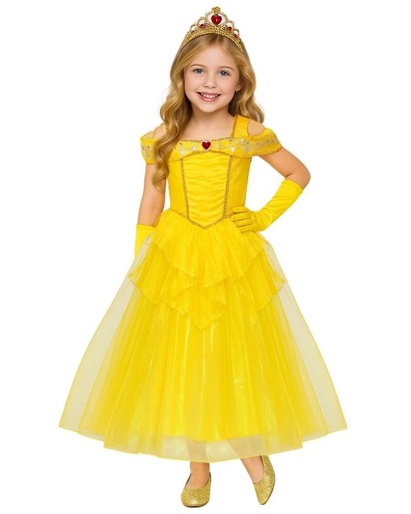 תחפושת נסיכה צהובה לילדות 5-7 שנים / 110-122 ס״מ 👑
