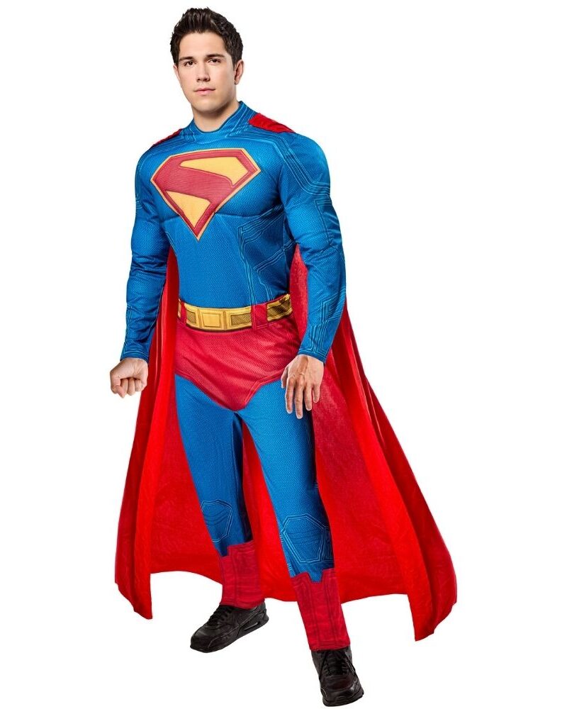 תחפושת סופרמן שרירי דלוקס לגבר עם אוברול מרופד וגלימה 🦸♂️✨