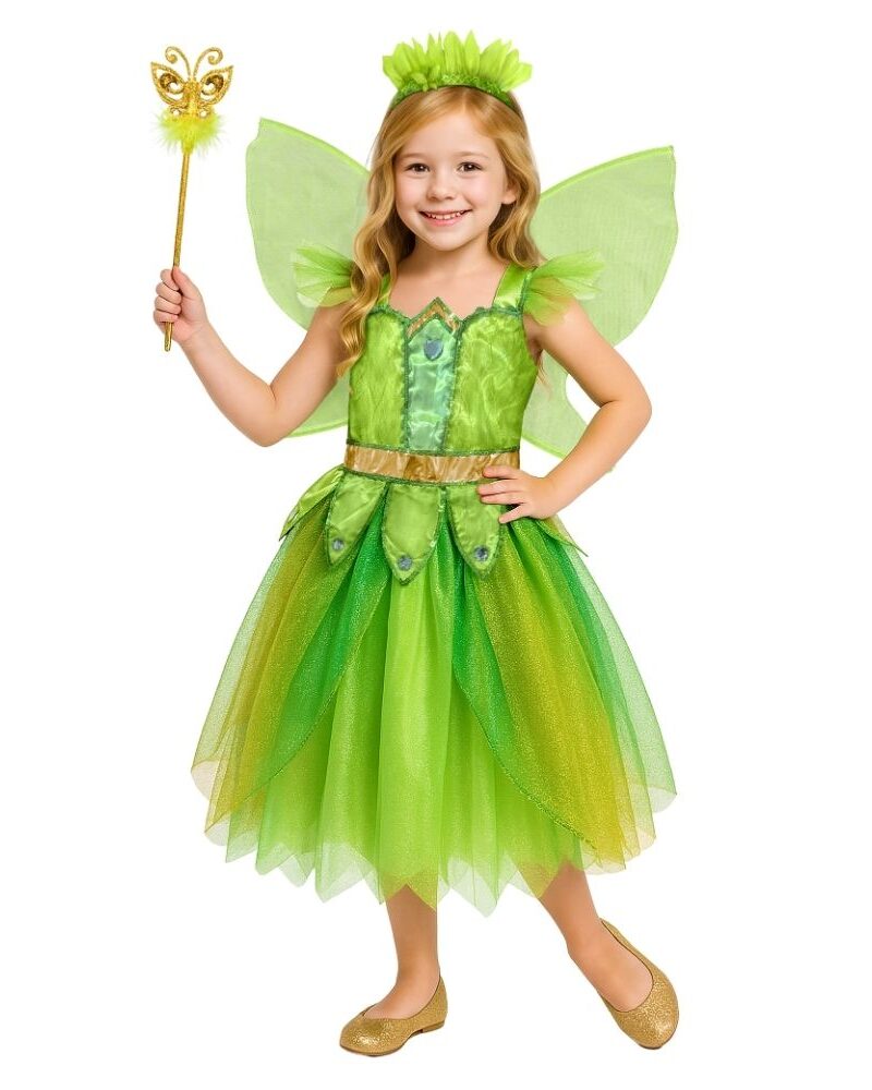 תחפושת פייה ירוקה לילדות במראה מהפנט ומנצנץ ✨