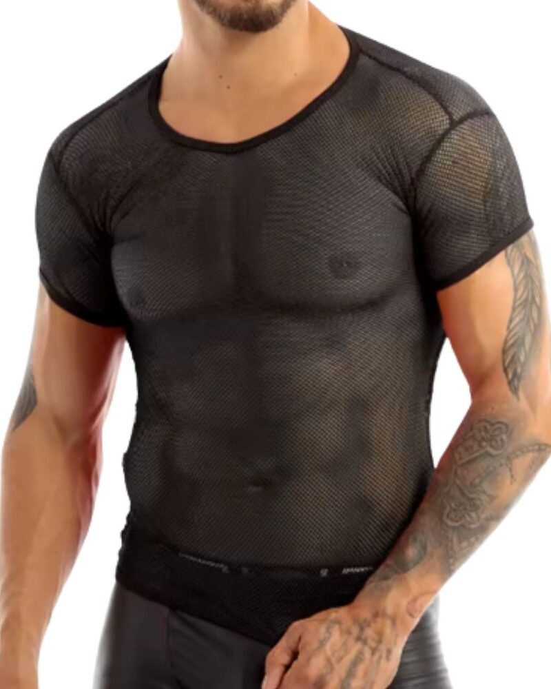 חולצת רשת שחורה לגבר - למראה נועז, תחפושות רוקסטאר ומסיבות טכנו