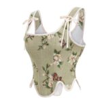 "תקריב של מחוך עצמות מעוצב עם הדפסי פרפרים, סיומת גלית וכתפיות קשירה"