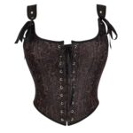 מחוך עצמות שחור עם הדפס תחרה ופרחים, קשירת שרוכים קדמית וכתפיות קשירה"