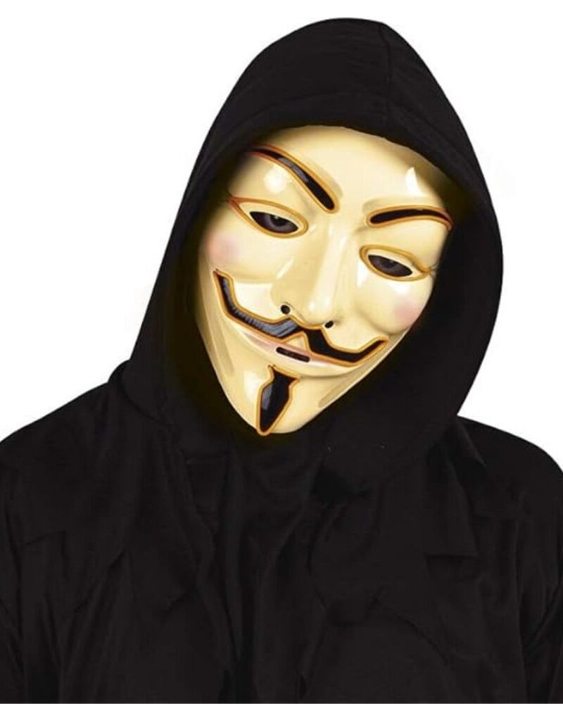 מסכת אנונימוס (Anonymous) עם תאורה : המראה המסתורי של לוחם הרשת