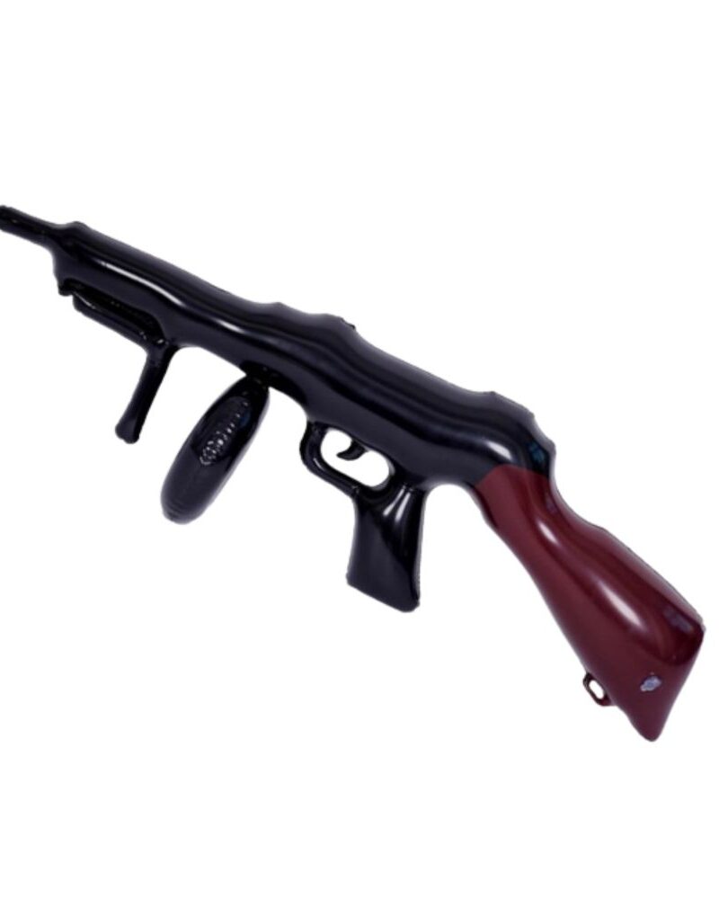 רובה מאפיה מתנפח שחור וחום כאביזר לתחפושת גנגסטר.